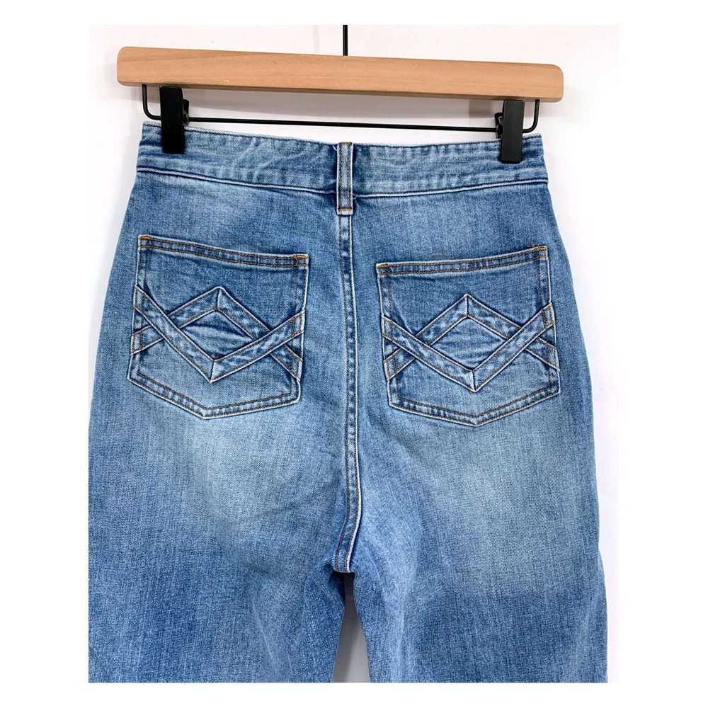 Faherty Jeans Womens 24 Blue Criss Cross Back Pockets Straight Leg High Rise